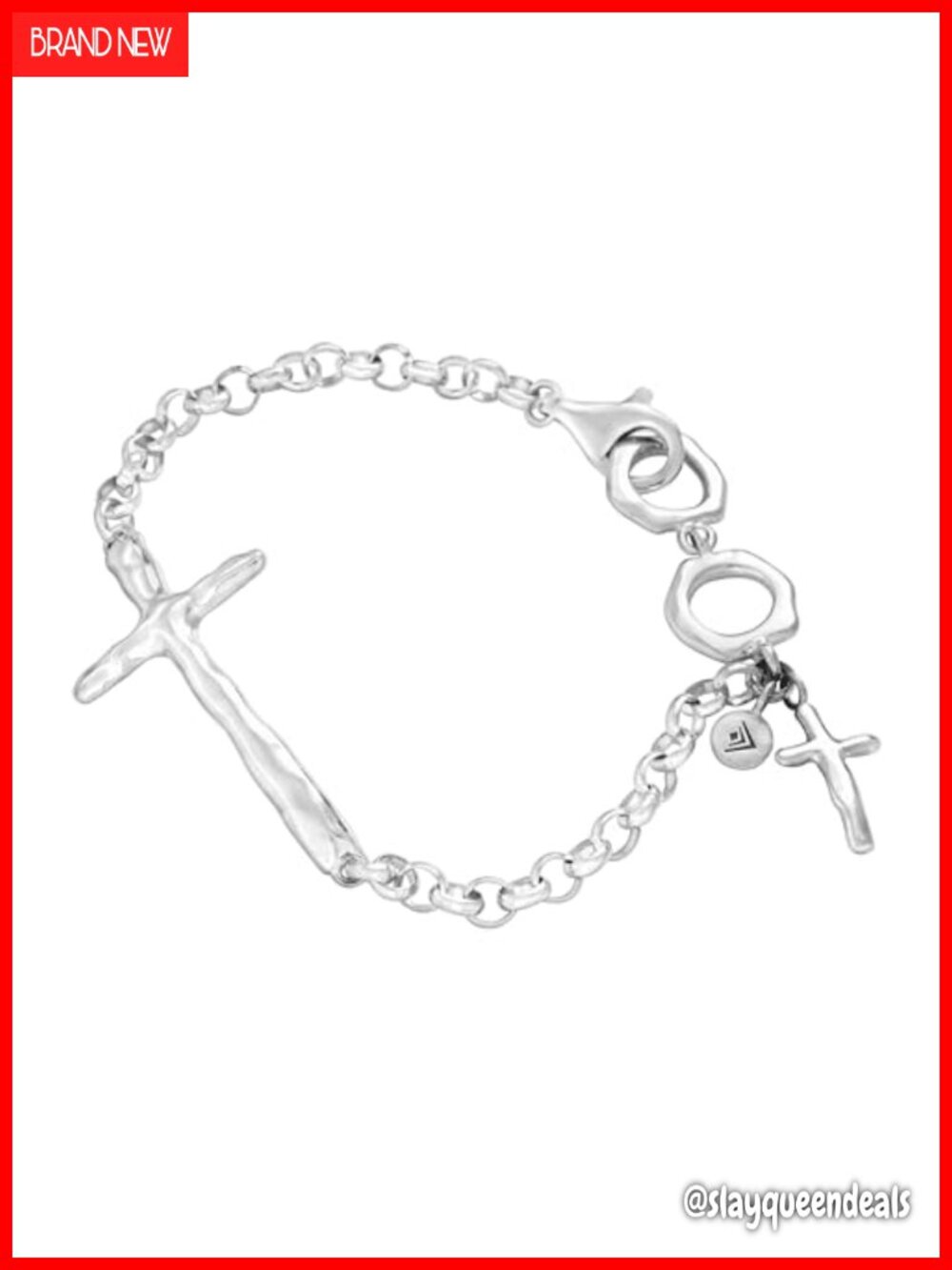 Sterling Silver Cross Charm Bracelet Rolo Chain Adjustable 7.5 in